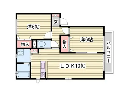 MASTCOURT加茂B棟(2LDK/1階)の間取り写真