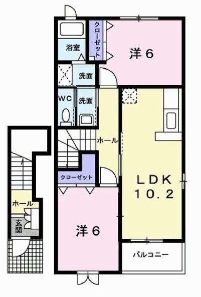 エレガンシア(2LDK/2階)の間取り写真