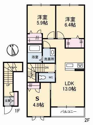 アーテム酒津(2SLDK/2階)の間取り写真