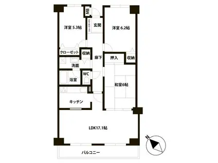 千里中央パークヒルズ J棟(3LDK/2階)の間取り写真