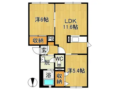 アーバンヴィレッジA(2LDK/1階)の間取り写真