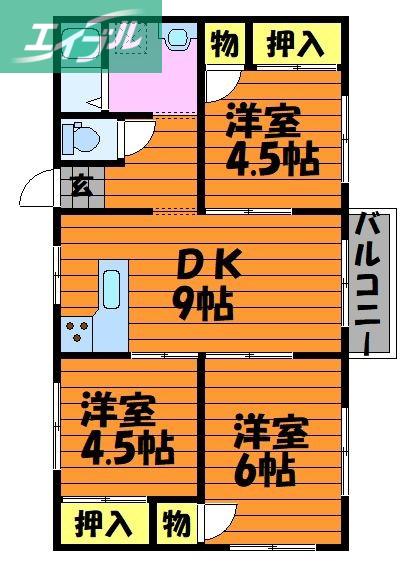 ビッグビレッジ(3DK/1階)の間取り写真