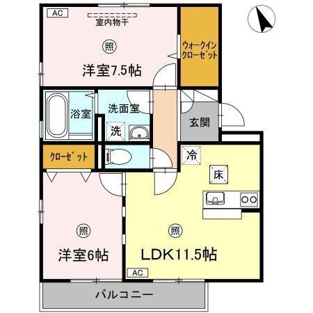 ランロード A棟(2LDK/1階)の間取り写真
