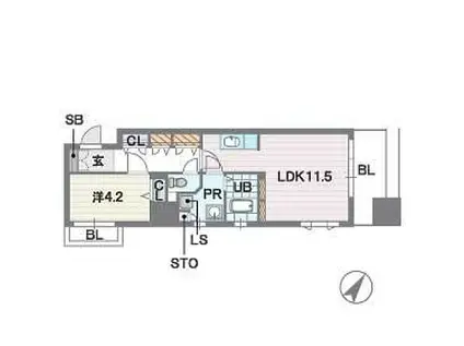 ディー・ウイングタワー(1LDK/4階)の間取り写真