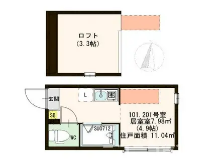 ハーモニーテラス大島(ワンルーム/1階)の間取り写真