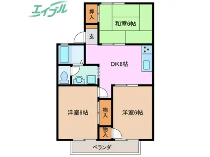 ベル・ファミールA棟(3DK/2階)の間取り写真