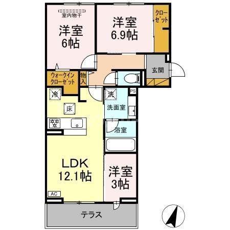 リシェスみのり台 A・B・C B棟(3LDK/1階)の間取り写真