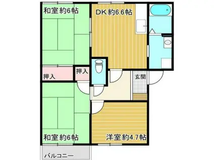 グリーンヴィレッジ南別府(3DK/2階)の間取り写真