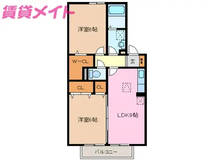 ラ ミューズ(2DK/1階)の間取り写真