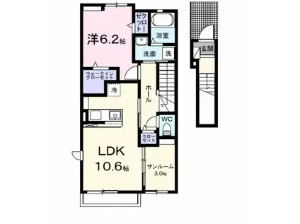 ソラリアI(1LDK/2階)の間取り写真