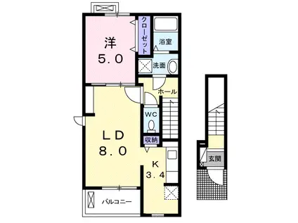 ウエストサイド(1LDK/2階)の間取り写真