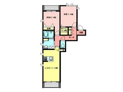 グリナージュ岸町II(2LDK/2階)の間取り写真