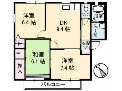 バレイ上温品 B棟(3DK/2階)の間取り写真