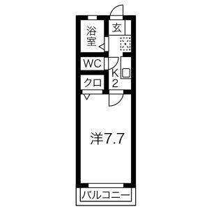 ヤングパレスB棟(1K/2階)の間取り写真