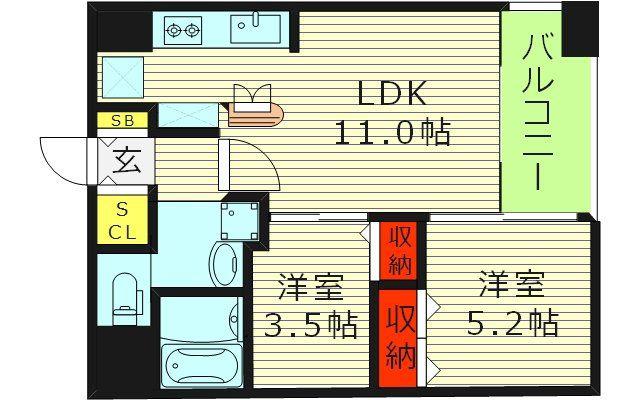 サンブライト今里(2LDK/5階)の間取り写真