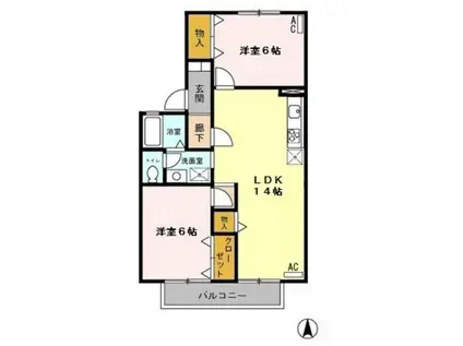 アネックス山王(2LDK/2階)の間取り写真