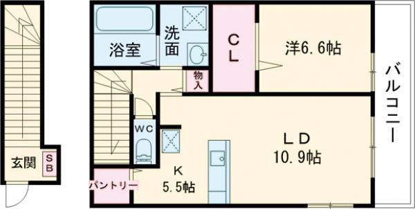 ヴィラ リッシュ(1LDK/2階)の間取り写真