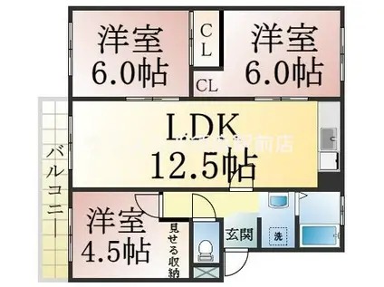高倉台団地61号棟(3LDK/4階)の間取り写真