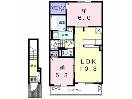 クレシェンド ラブ III(2LDK/2階)の間取り写真