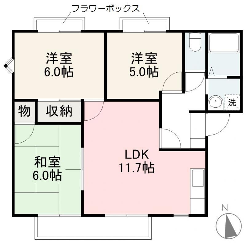 フレグランス木太A・B(3LDK/2階)の間取り写真
