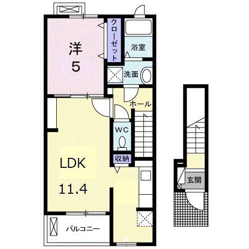 アルドール香西II(1LDK/2階)の間取り写真