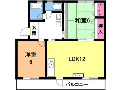 関田農住団地コーポ旭(2LDK/1階)の間取り写真