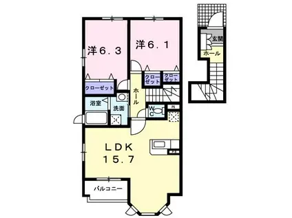 サンレミB(2LDK/2階)の間取り写真