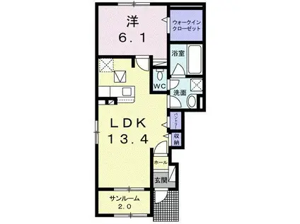 スイート パレスI(1LDK/1階)の間取り写真