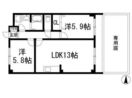 ファミーユ仁川(2LDK/1階)の間取り写真