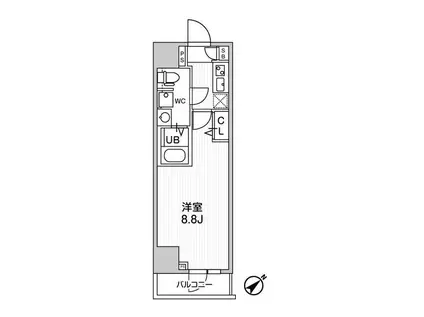 ジェノヴィア浅草Vスカイガーデン(1K/2階)の間取り写真