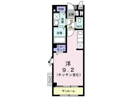 アンソレイユ(ワンルーム/2階)の間取り写真