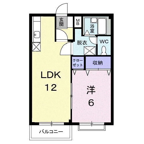 エルディム川西(1LDK/2階)の間取り写真