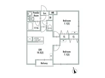 GRANPASEO船堀(2LDK/4階)の間取り写真