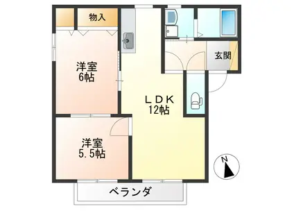 プレステージ上町B(2LDK/1階)の間取り写真