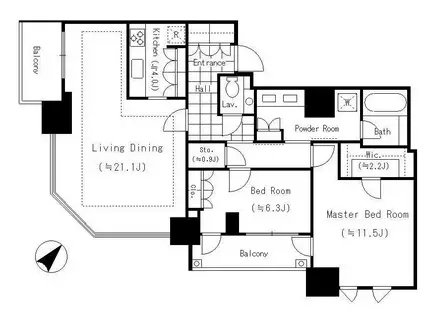 パークコート六本木ヒルトップ(2LDK/25階)の間取り写真