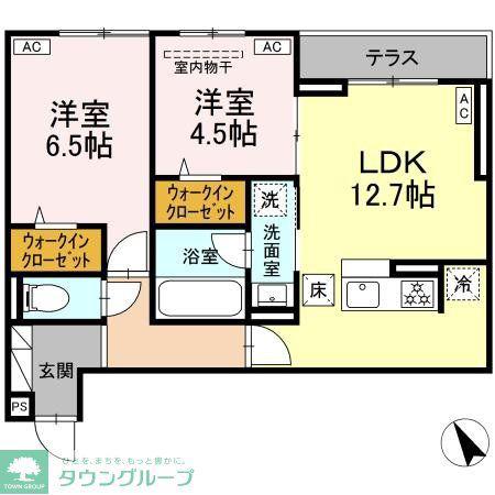 D PAINA 市場下町(2LDK/1階)の間取り写真