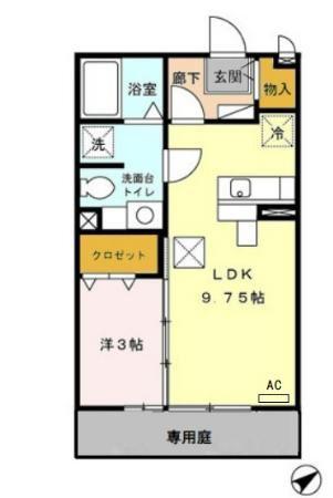 セジュール都府楼(1LDK/1階)の間取り写真