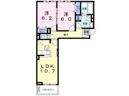 フォンターナ小松里(2LDK/1階)の間取り写真