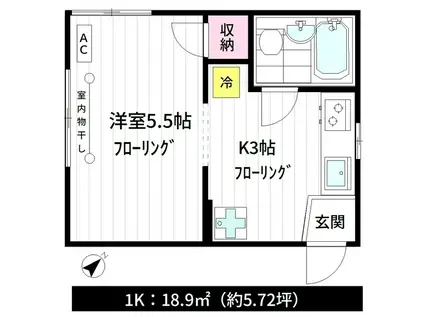 ハイツビュー玉川(1K/1階)の間取り写真