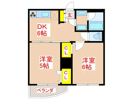 さくらヒルズ唐湊壱番館(2DK/2階)の間取り写真