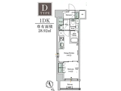 ワンルーフレジデンス中野(1DK/4階)の間取り写真