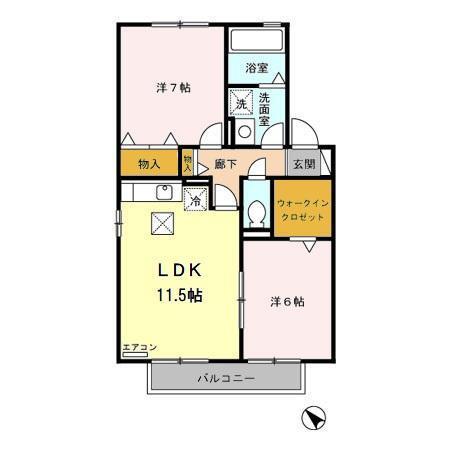 丘弐番館(2LDK/1階)の間取り写真