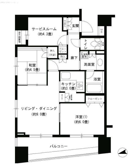パークキューブ浅草田原町(3LDK/12階)の間取り写真