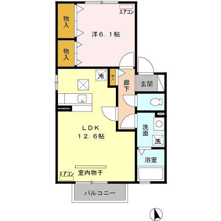 ロイヤルオークA102(1LDK/1階)の間取り写真