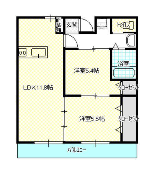 フォレスト住吉A(2LDK/2階)の間取り写真