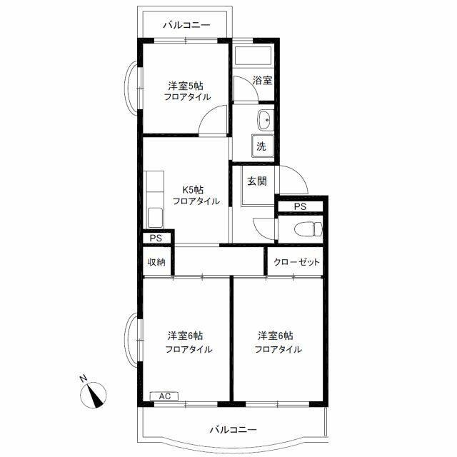 グリーンプラザ御園1号棟(3K/2階)の間取り写真