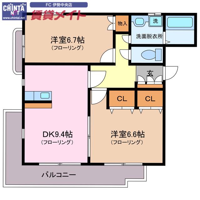 テージス(2DK/3階)の間取り写真