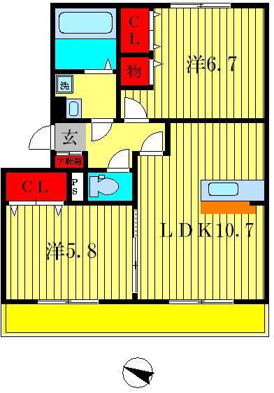 ボヌールおおたかの森I(2LDK/3階)の間取り写真