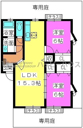 もくせい館(2LDK/1階)の間取り写真