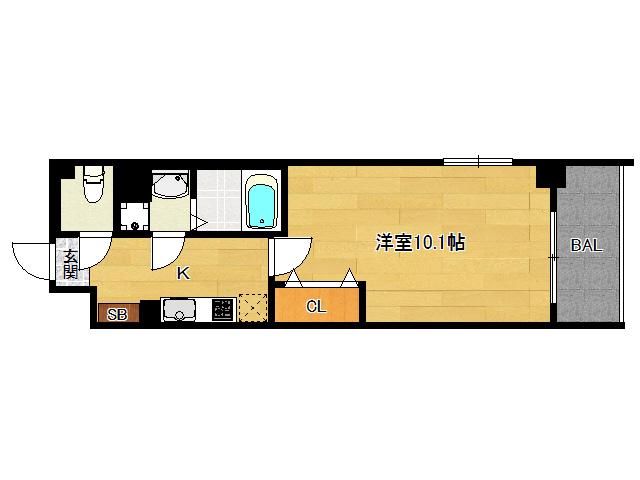 ウエストY KARASUMA (1K/3階)の間取り写真